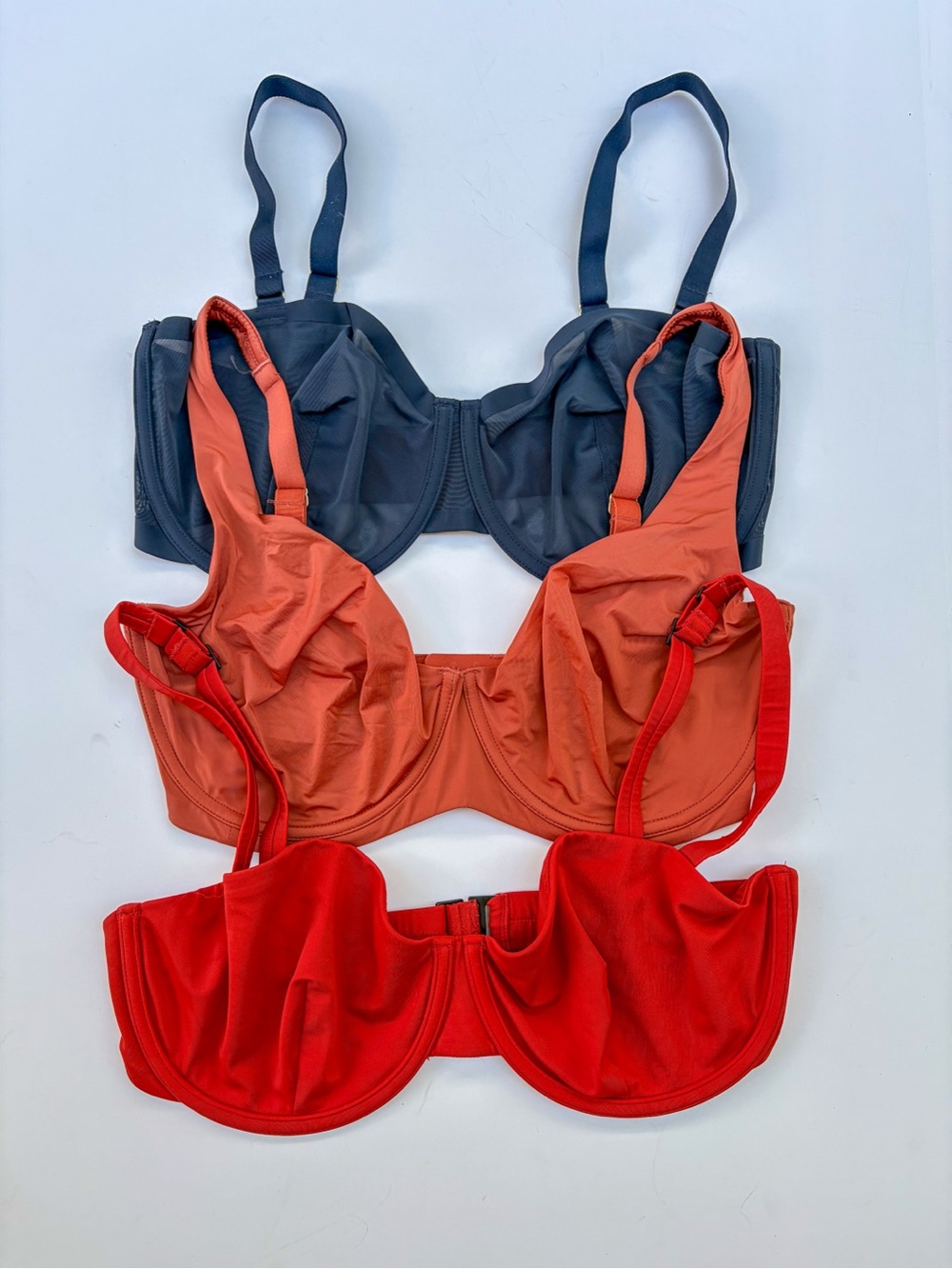 Lot of 3 CUUP Balconette Underwire Bras Unlined Size 36G Swim Top 17 Blue Orange